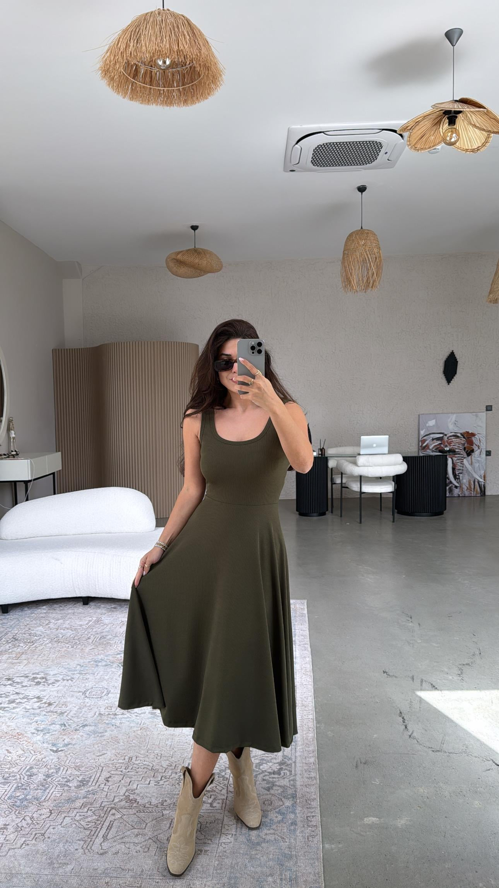 Haki Askılı Kaşkorse Elbise