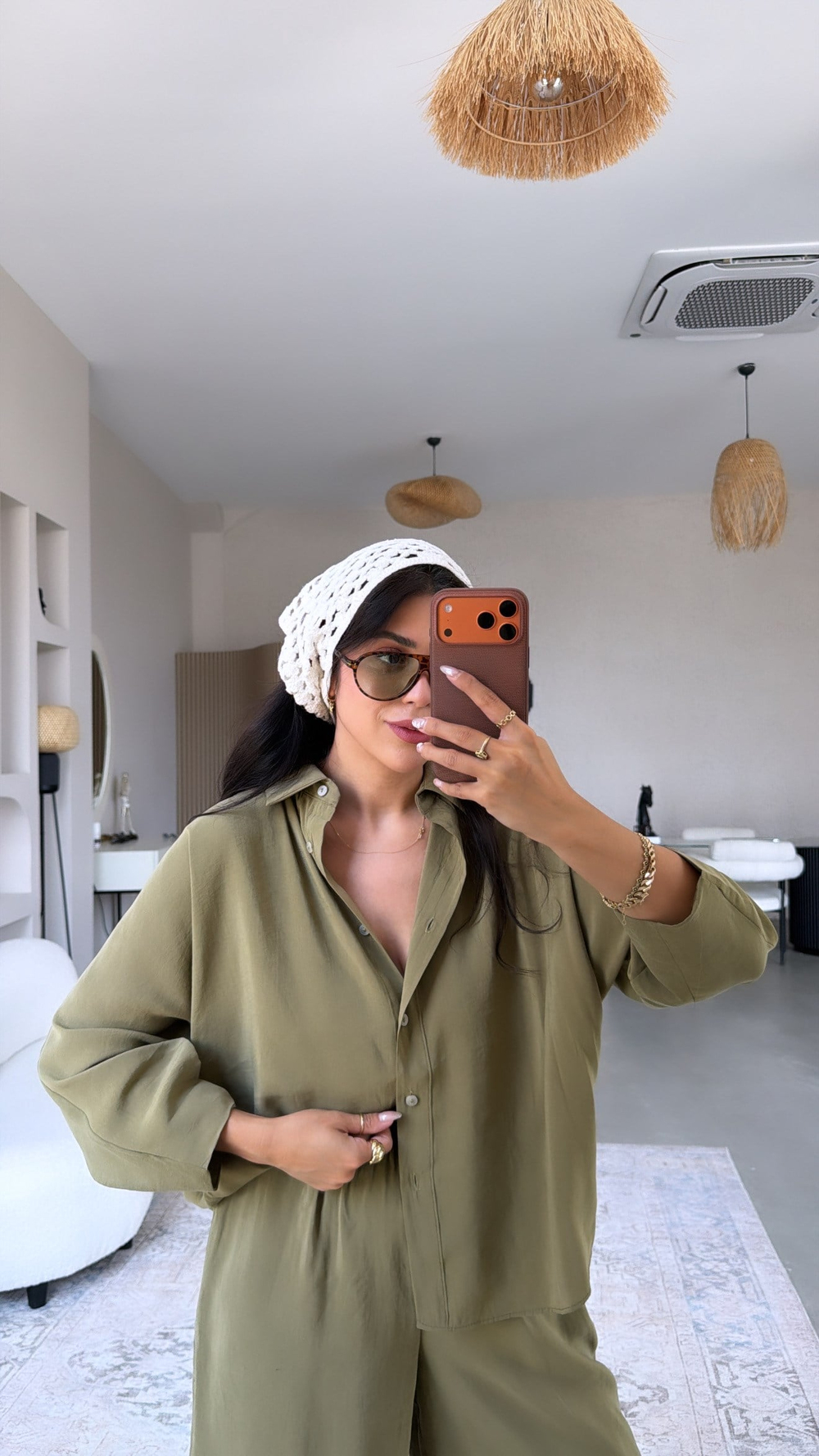 Haki Baggy Pantolon Gömlek Tensel Takım