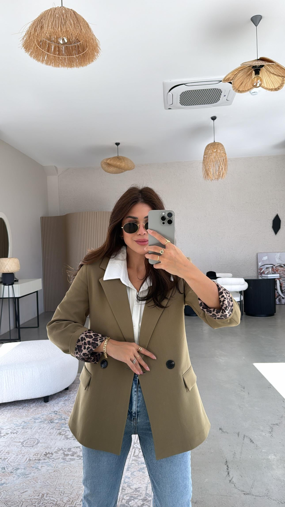 Haki Leopar Astarlı Ceket