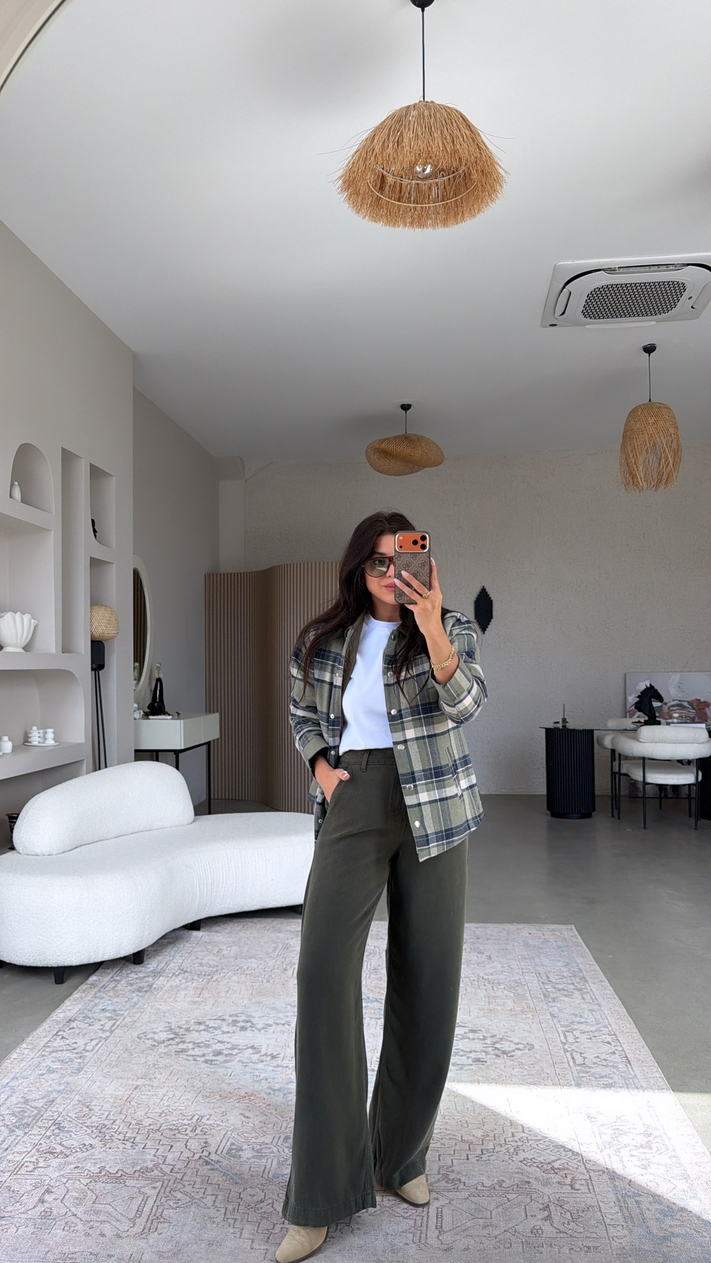 Haki Tensel Yıkamalı Denim Pantolon