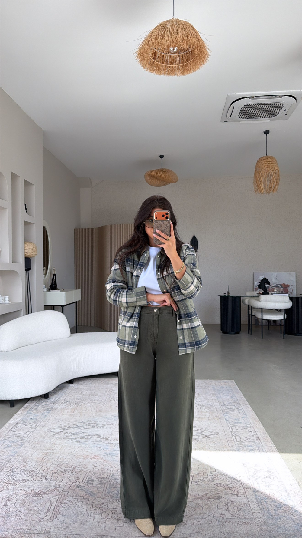 Haki Tensel Yıkamalı Denim Pantolon