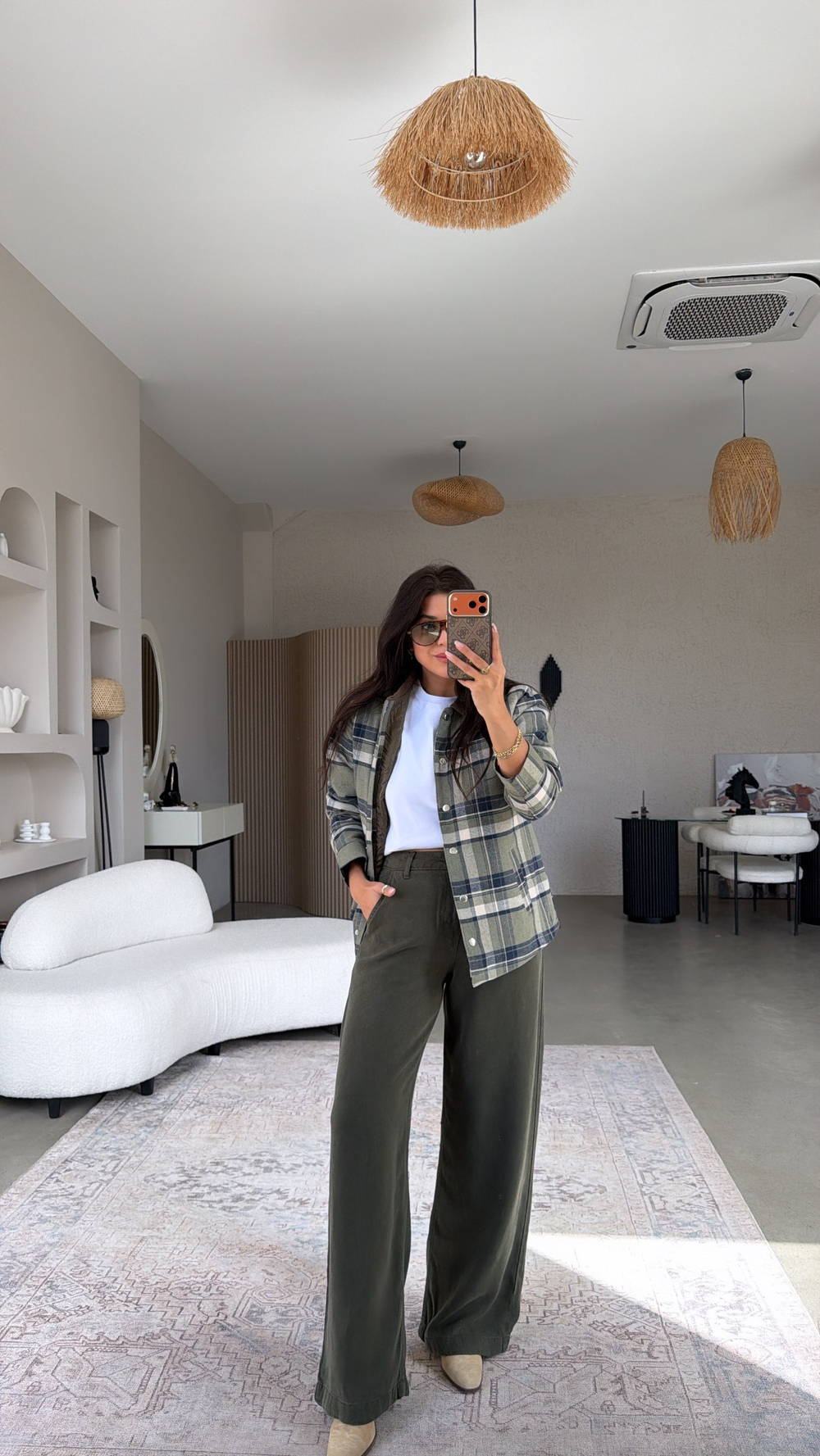 Haki Tensel Yıkamalı Denim Pantolon