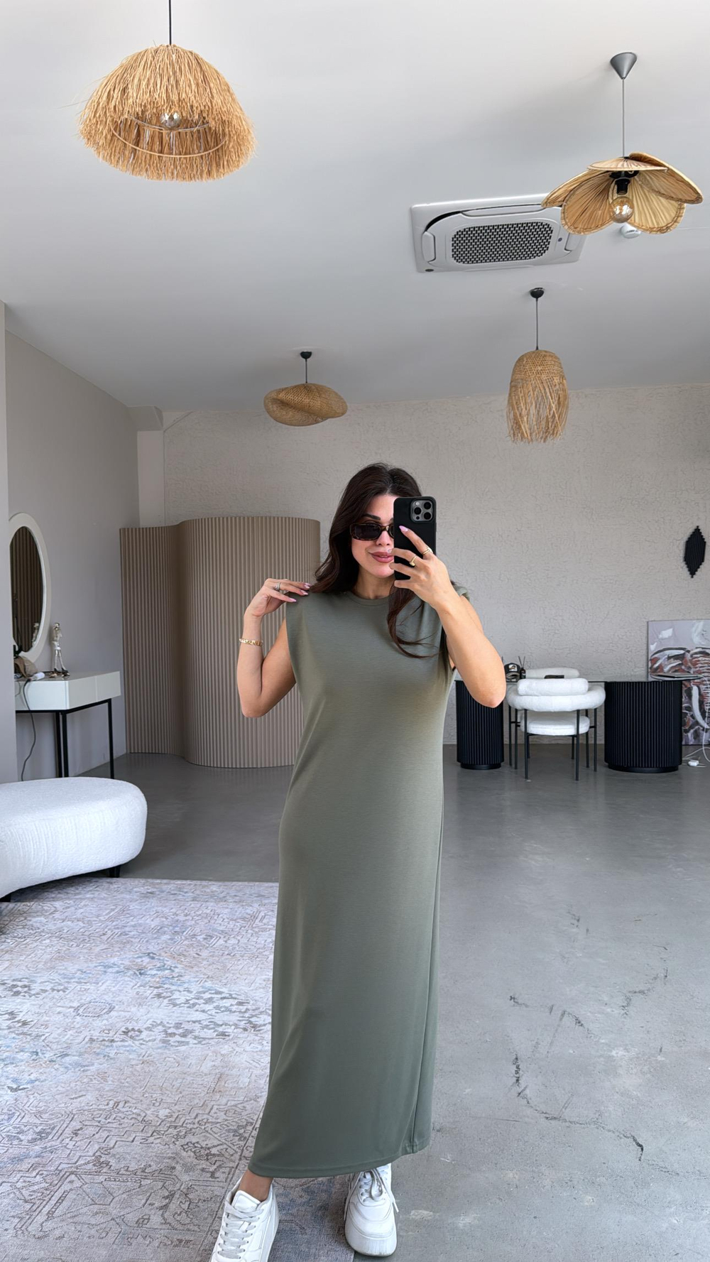 Haki Vatkalı Modal Elbise