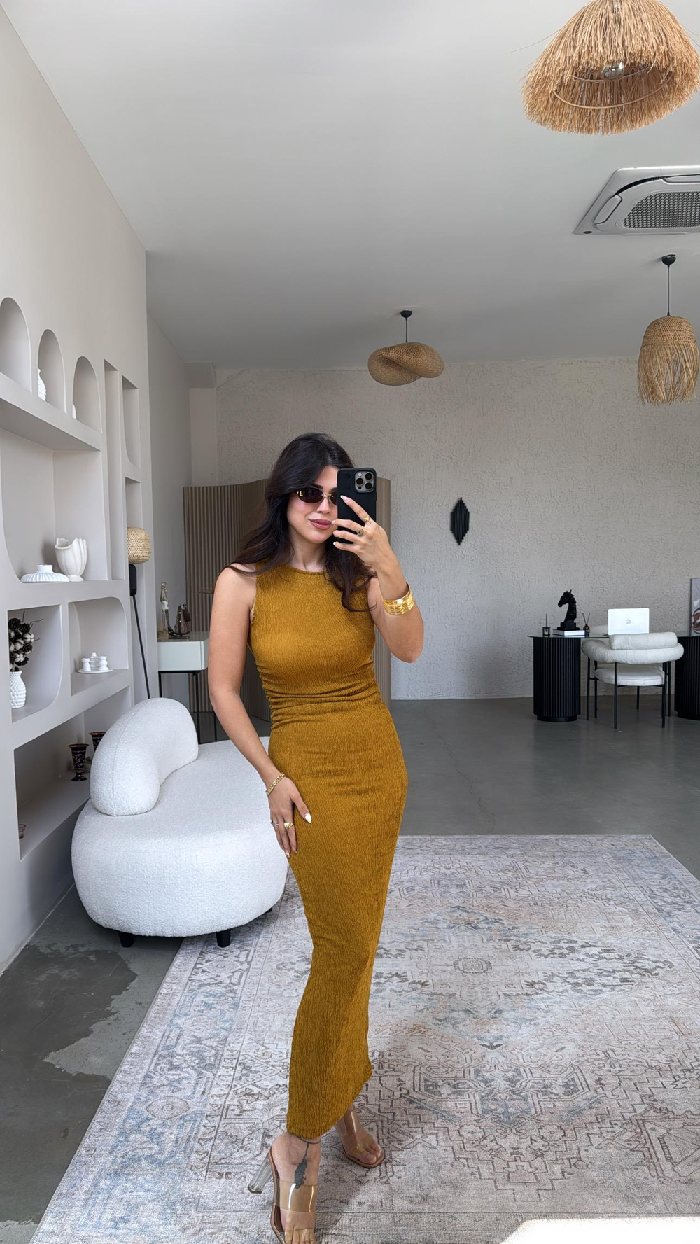 Hardal Bürümcük ZR Model Büzgü Detay Elbise