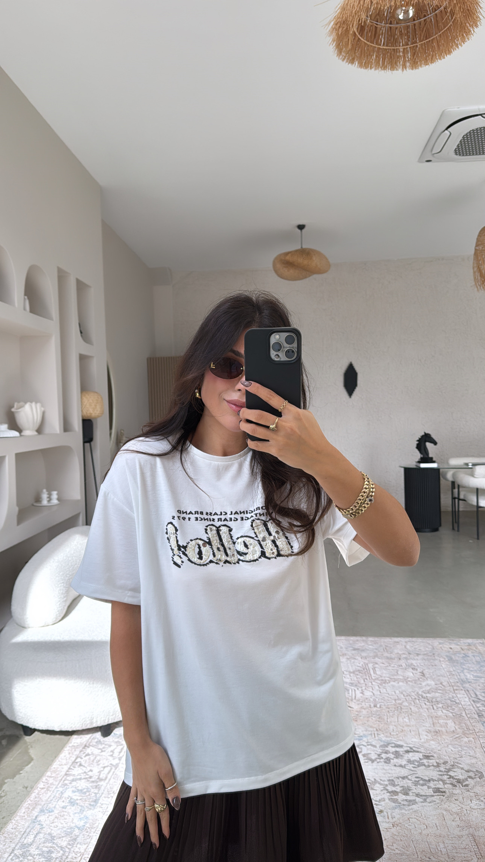 Hello Nakışlı Ve Payetli Pamuk Tshirt