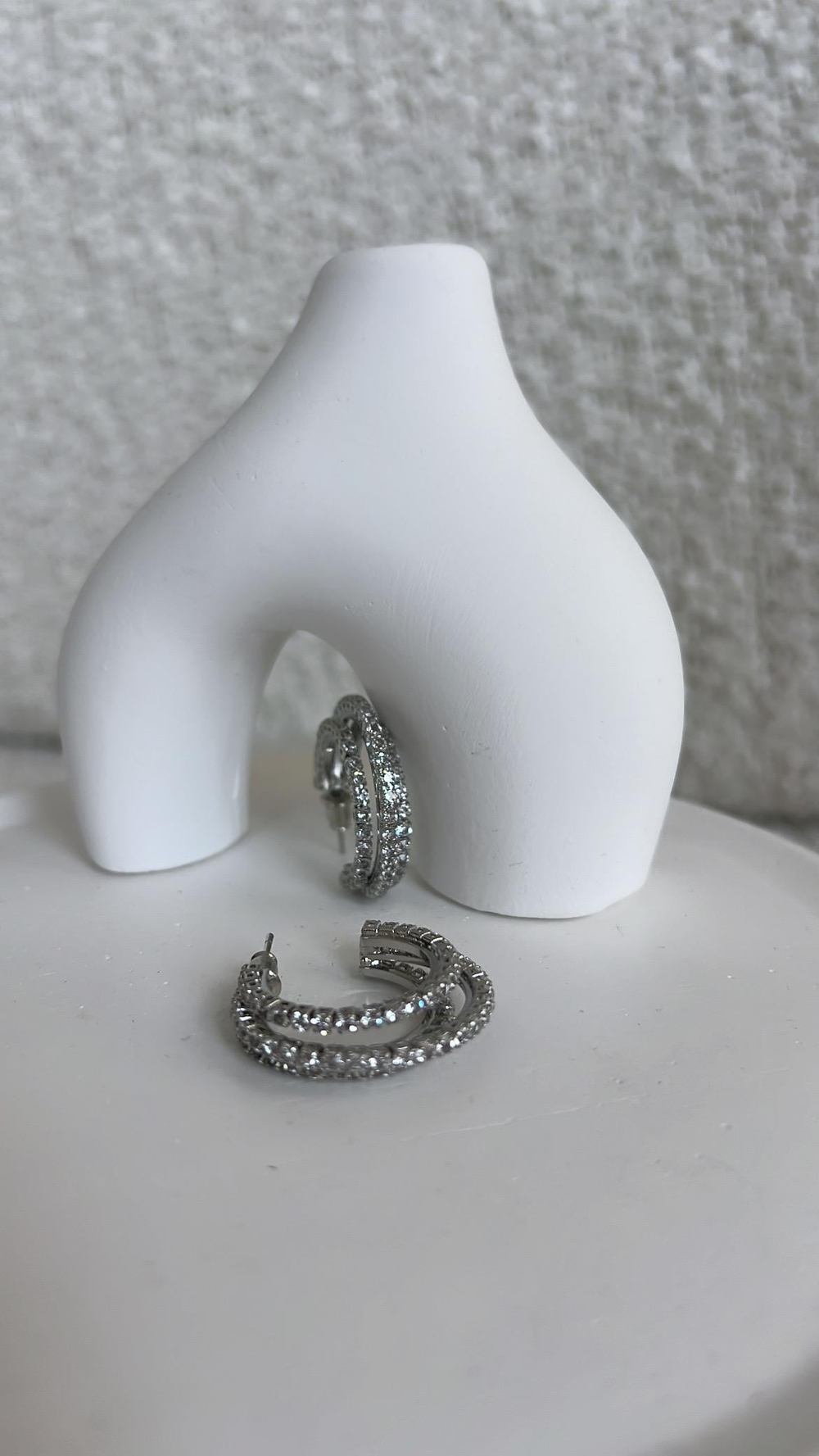 İthal Zirkon Taşlı Silver Halka Küpe