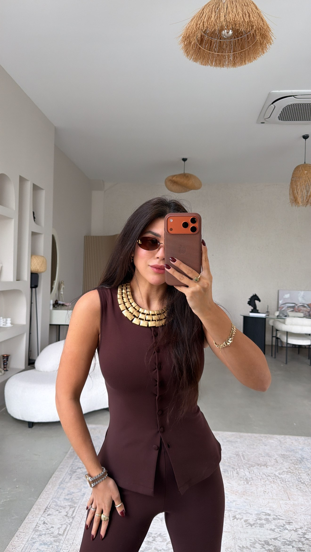 Kahverengi Çelik Kumaş Yelek Pantolon Takım