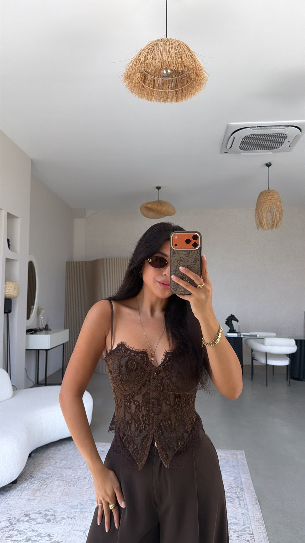 Kahverengi Dantel Detaylı Premium Korse
