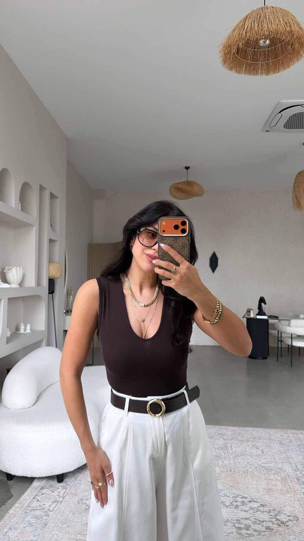 Kahverengi Derin V Yaka Bodysuit