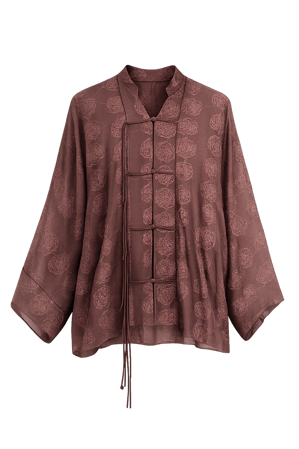 Kahverengi İşlemeli Gömlek Kimono