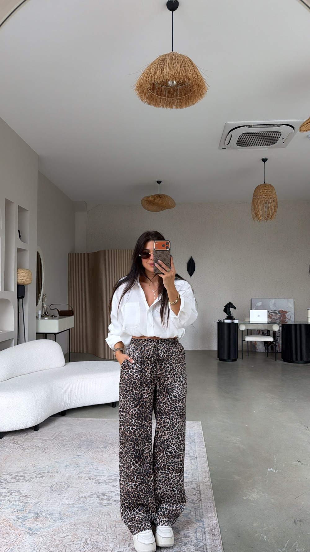 Kahverengi Jakarlı Leoparlı Pantolon