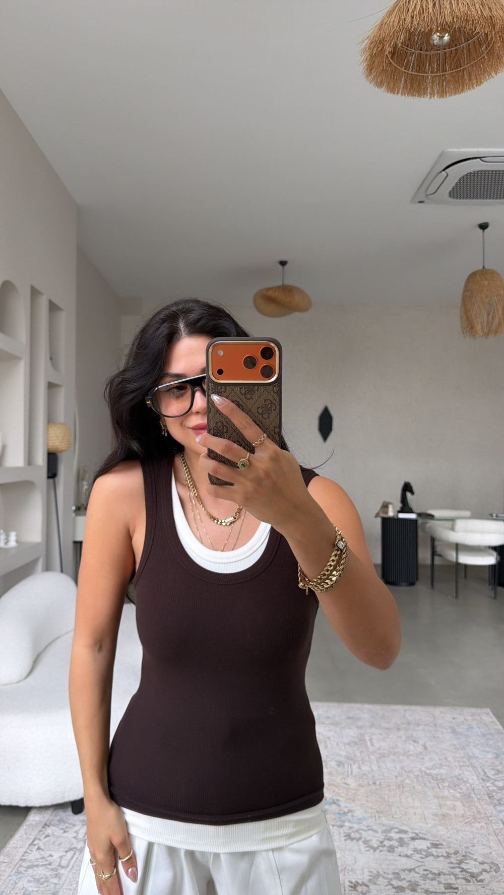 Kahverengi Kaşkorse Çiftli Garnili Atlet