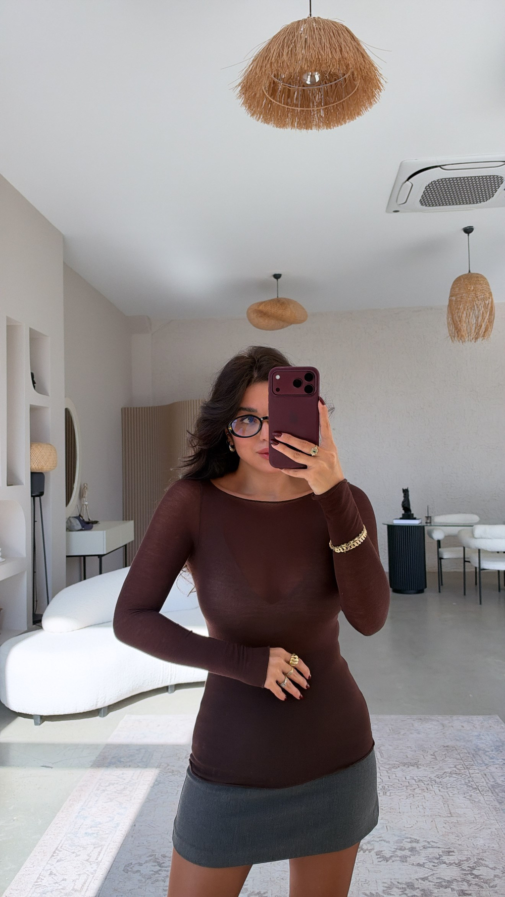 Kahverengi Kaşmir Transparan Bluz