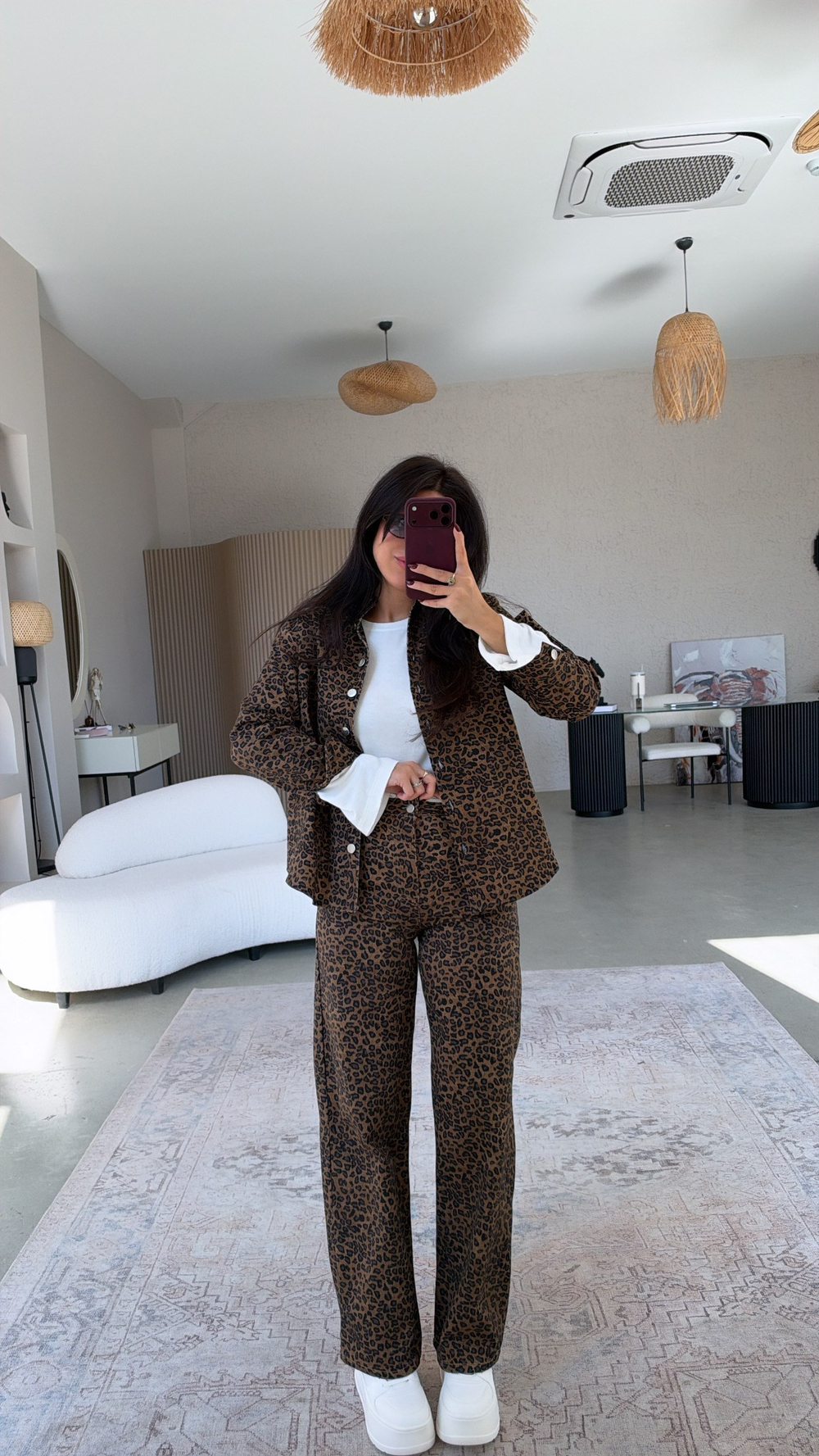 Kahverengi Leoparlı Denim Bilek Pantolon