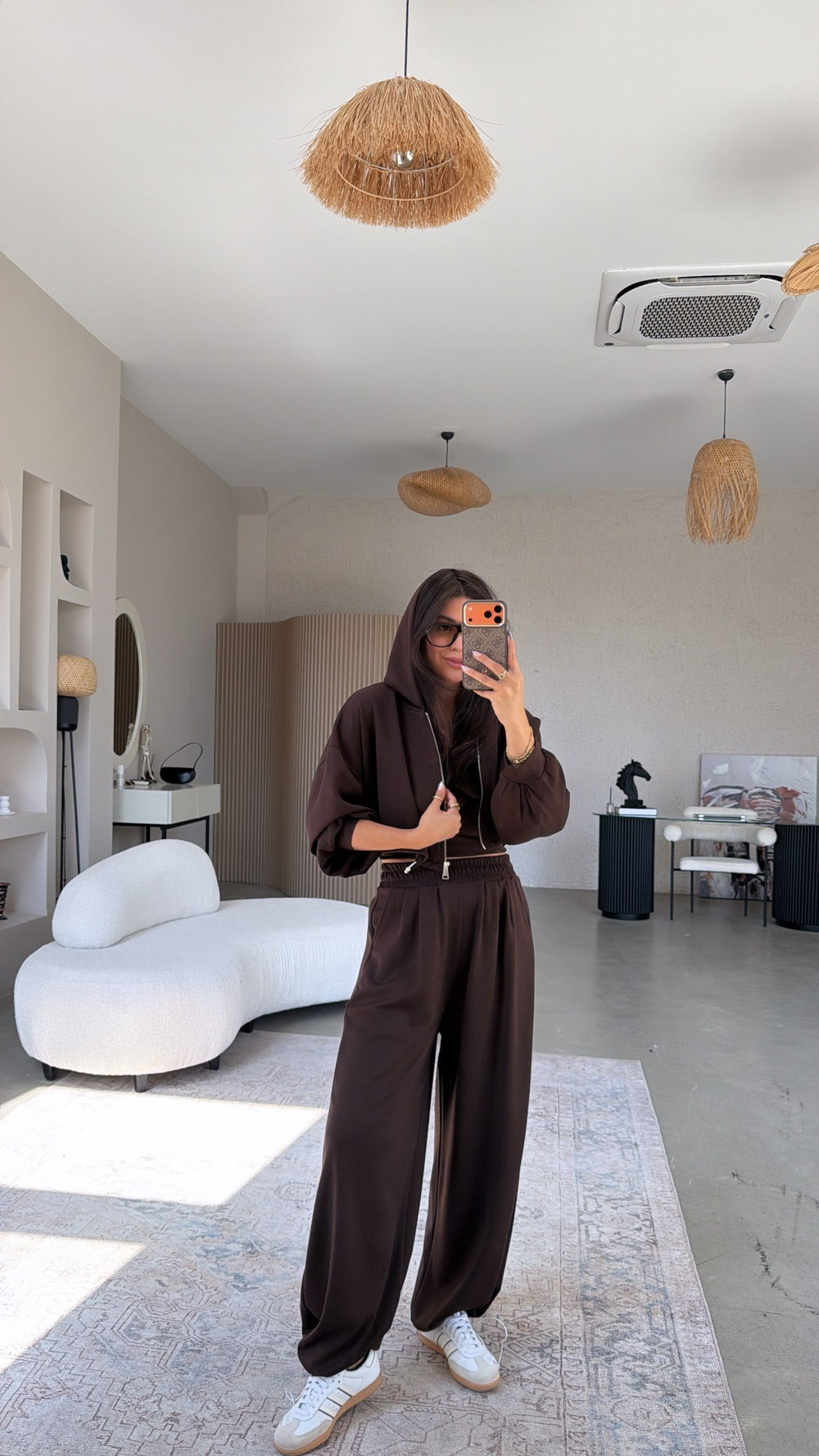 Kahverengi Modal Üçlü Atlet Hoodie Eşofman Takım