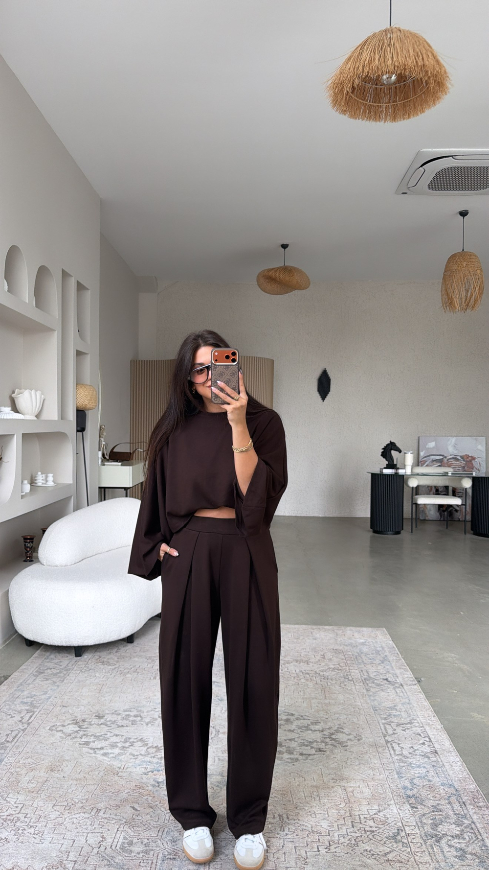 Kahverengi Ön Pile Detaylı Oys Model Takım