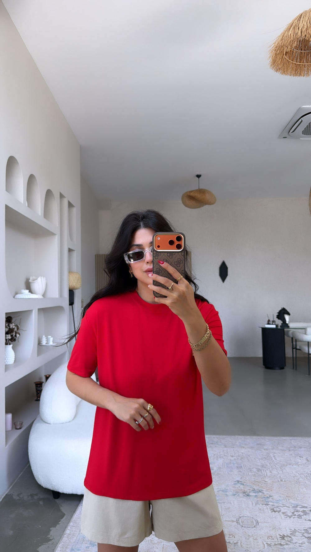 Kırmızı Bisiklet Yaka Viskon Tshirt