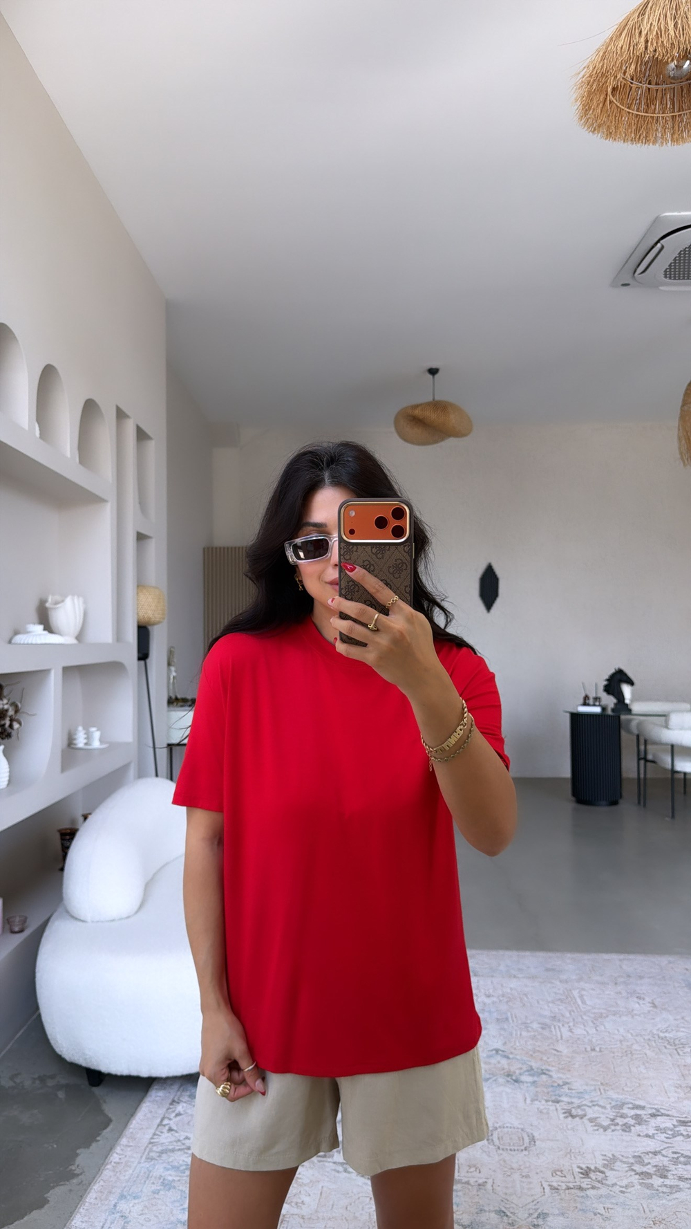 Kırmızı Bisiklet Yaka Viskon Tshirt