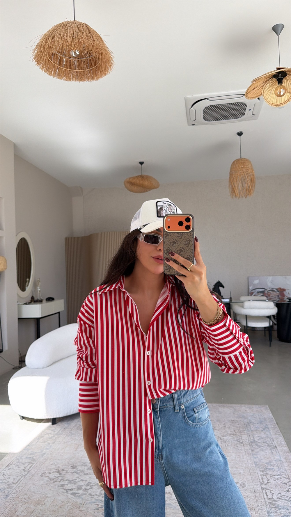Kırmızı Çizgili BB Poplin Gömlek