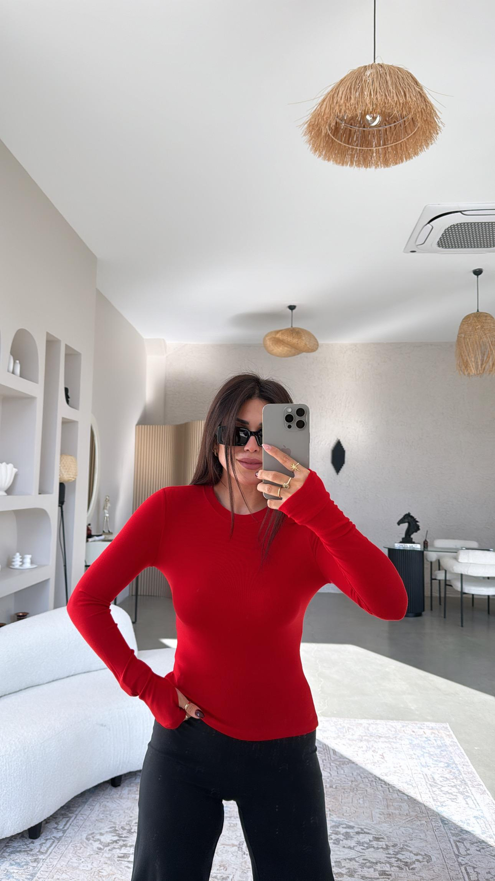 Kırmızı Parmak Geçme Oys Kumaş Body