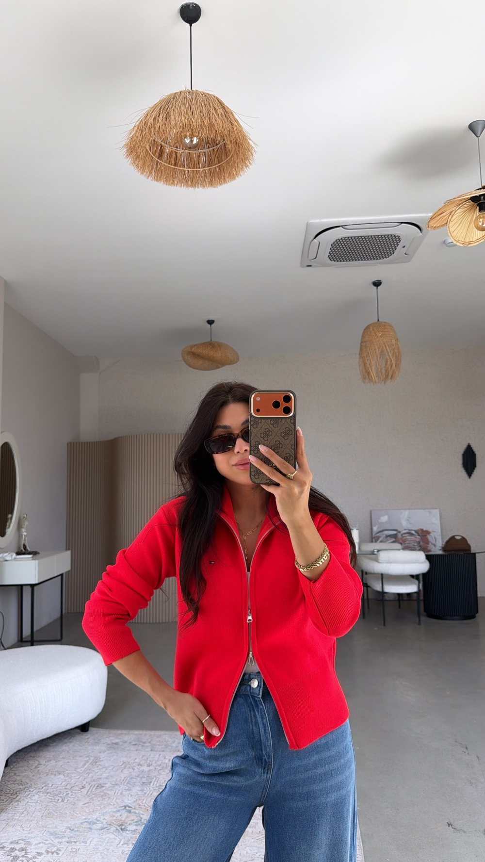 Kırmızı Triko Fermuarlı Tmy Orjinal Hırka