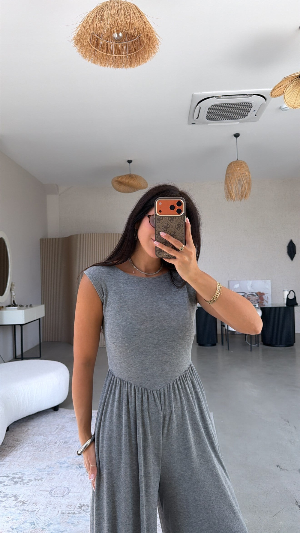 Koyu Gri Yumuşak Salaş Şalvar Tulum