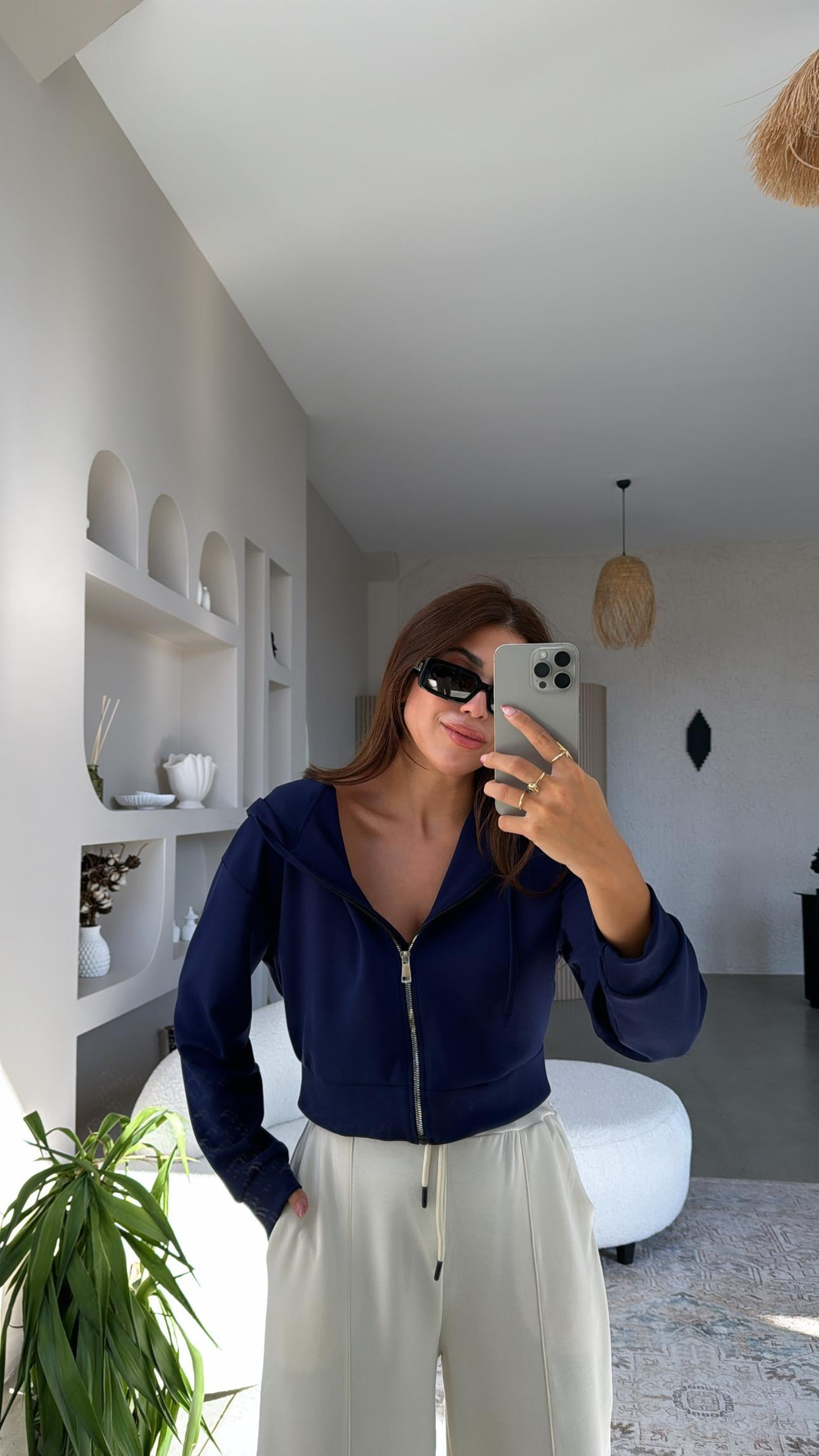 Lacivert Fermuarlı Modal Kısa Ceket