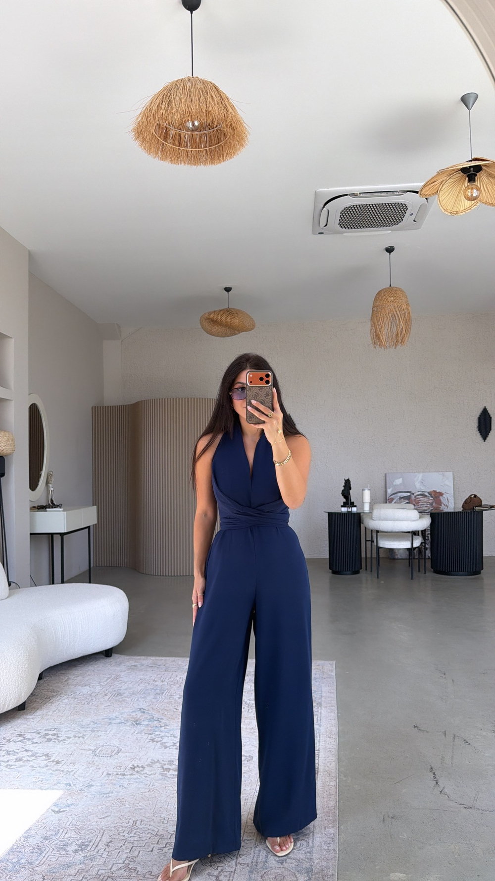 Lacivert Krep Kumaş Bağlamalı Premium Tulum