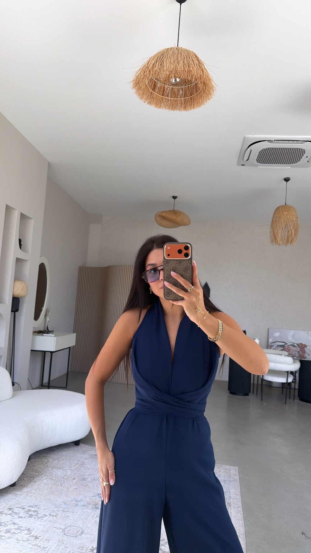 Lacivert Krep Kumaş Bağlamalı Premium Tulum