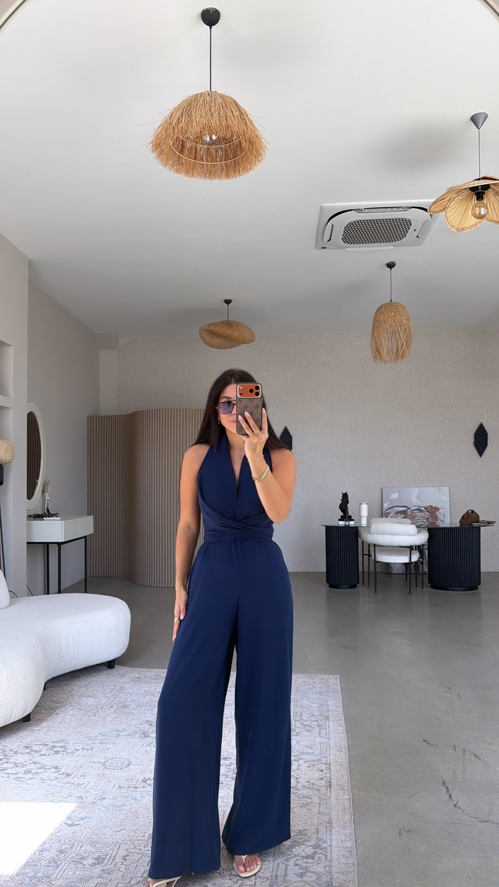 Lacivert Krep Kumaş Bağlamalı Premium Tulum
