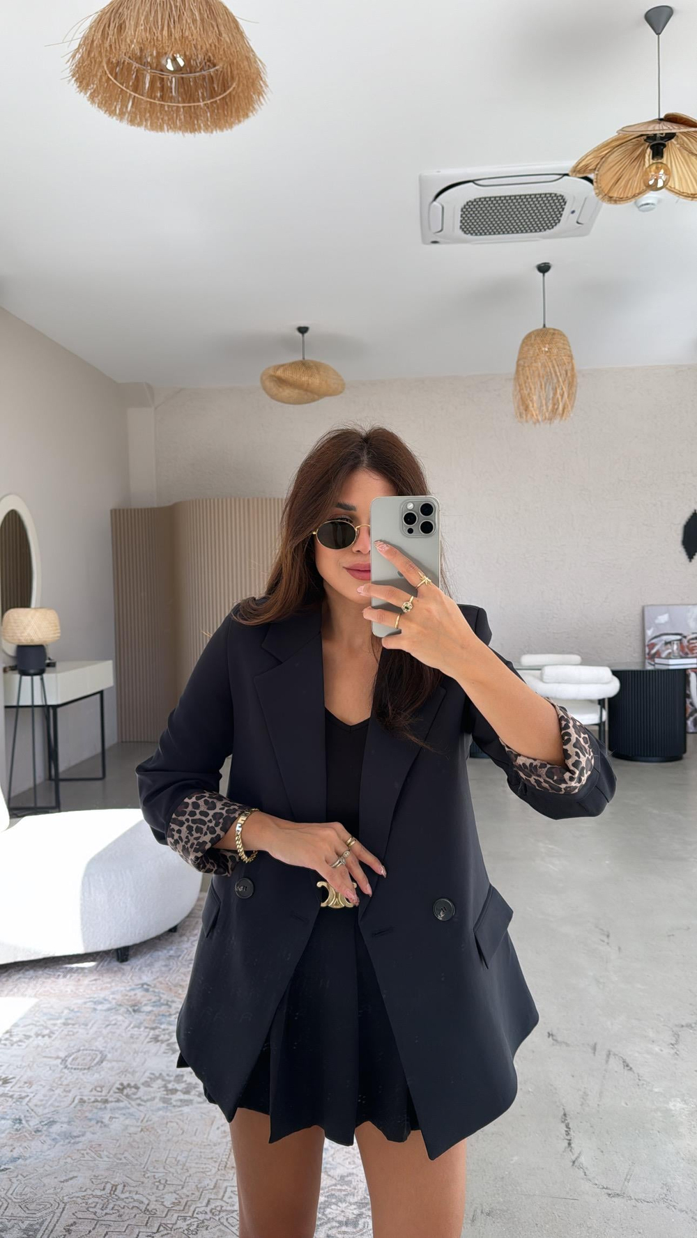 Lacivert Leopar Astarlı Ceket