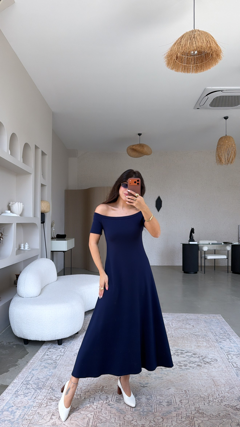 Lacivert Modal Omzu Açık ZR Model Elbise