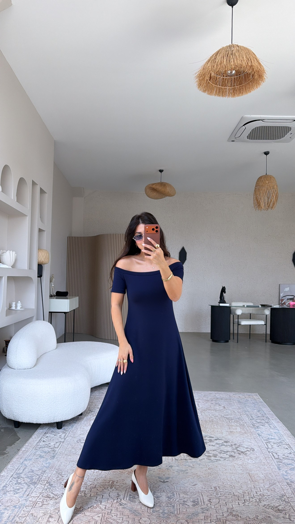 Lacivert Modal Omzu Açık ZR Model Elbise