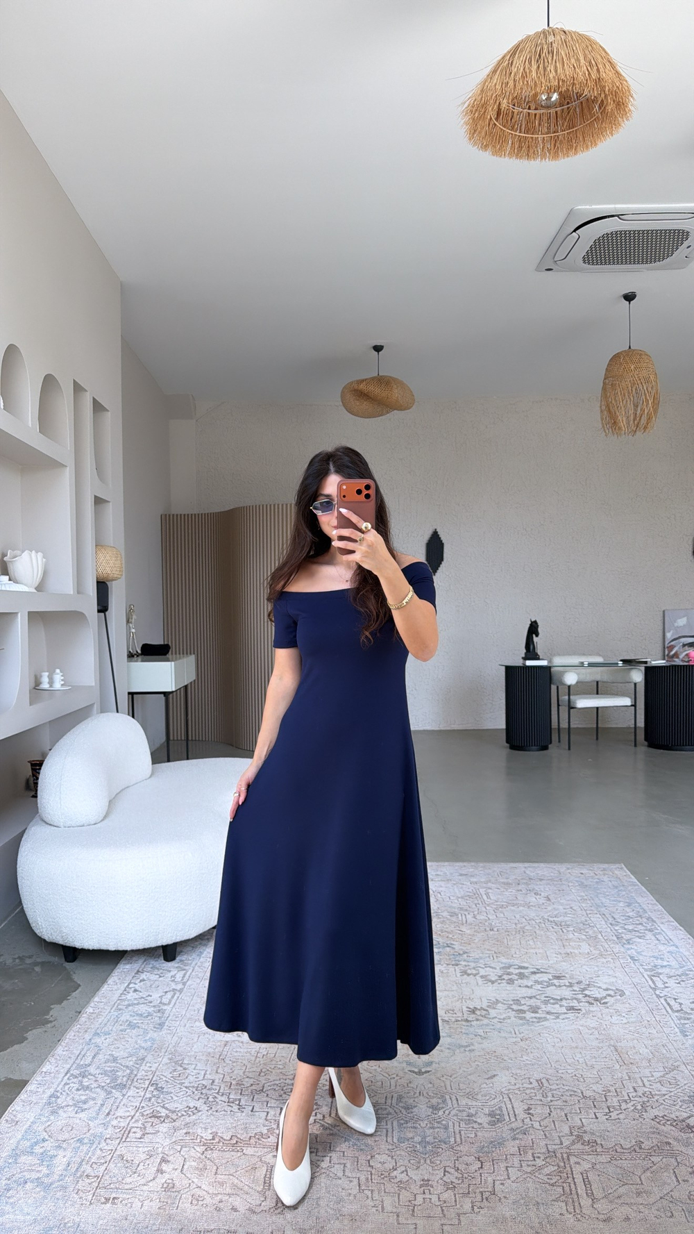 Lacivert Modal Omzu Açık ZR Model Elbise