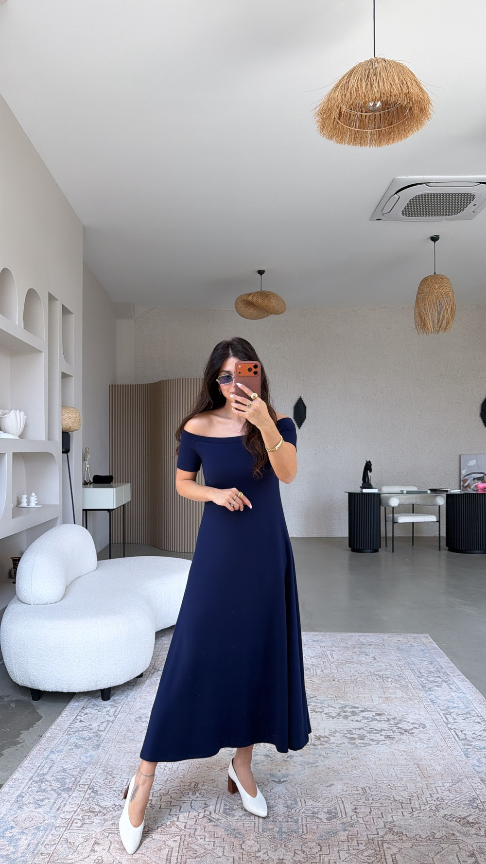 Lacivert Modal Omzu Açık ZR Model Elbise