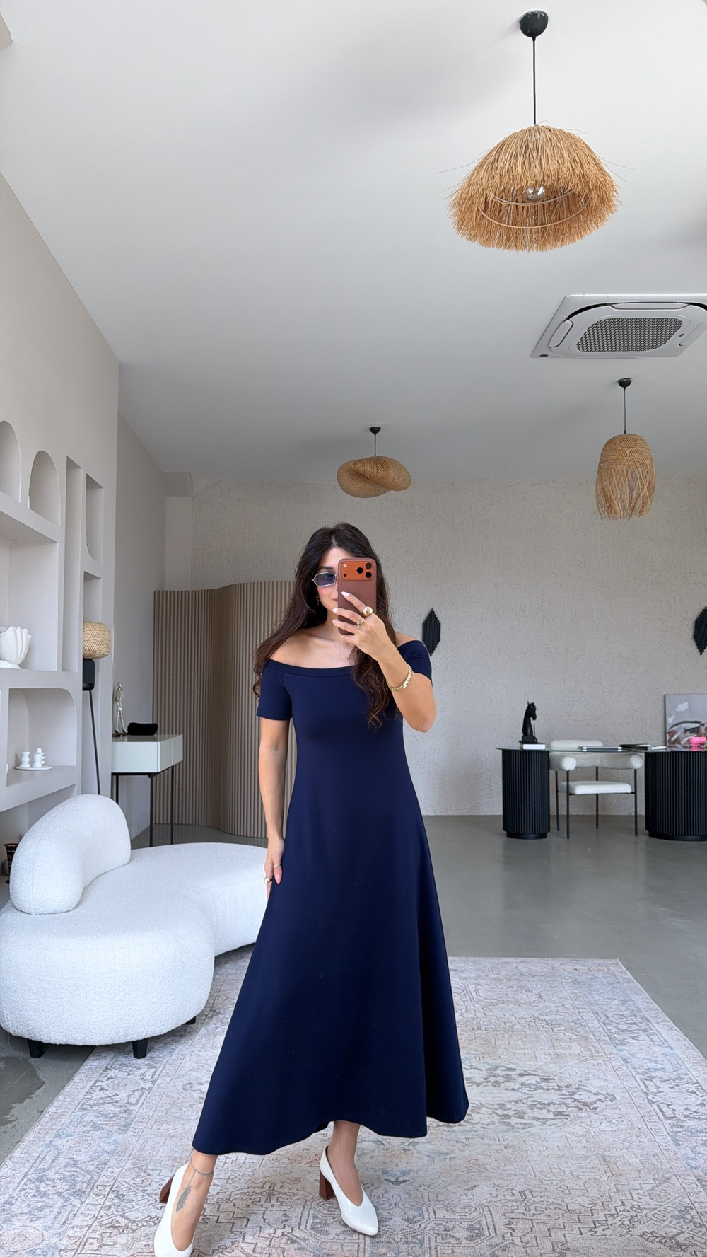 Lacivert Modal Omzu Açık ZR Model Elbise