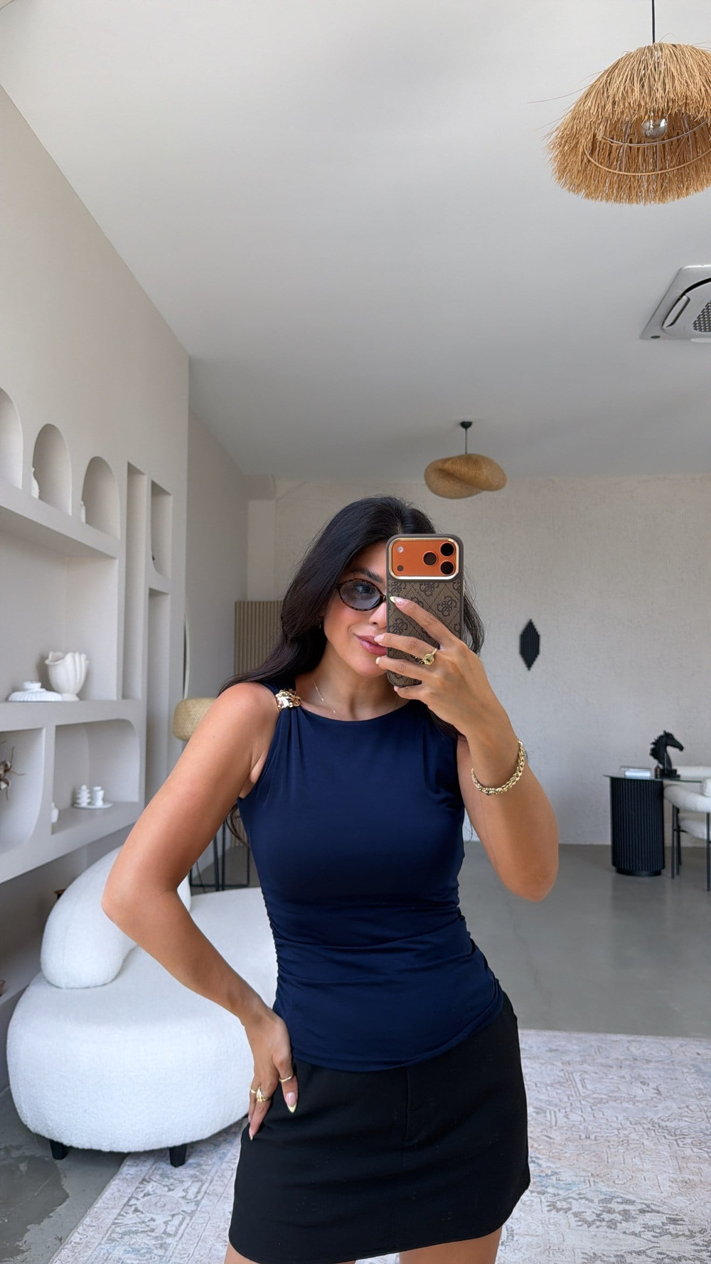 Lacivert Omuz Aksesuarlı Polyamid Bluz