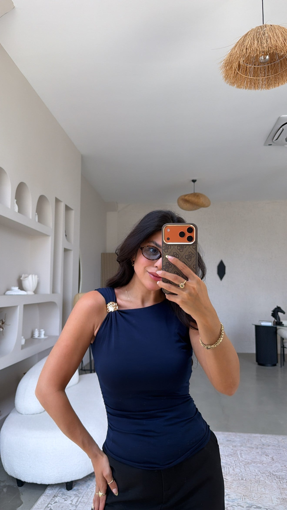 Lacivert Omuz Aksesuarlı Polyamid Bluz