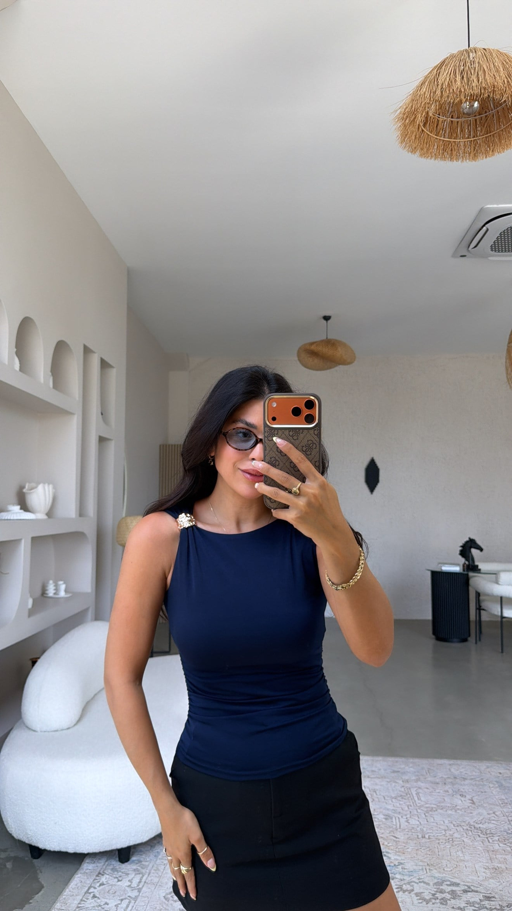 Lacivert Omuz Aksesuarlı Polyamid Bluz