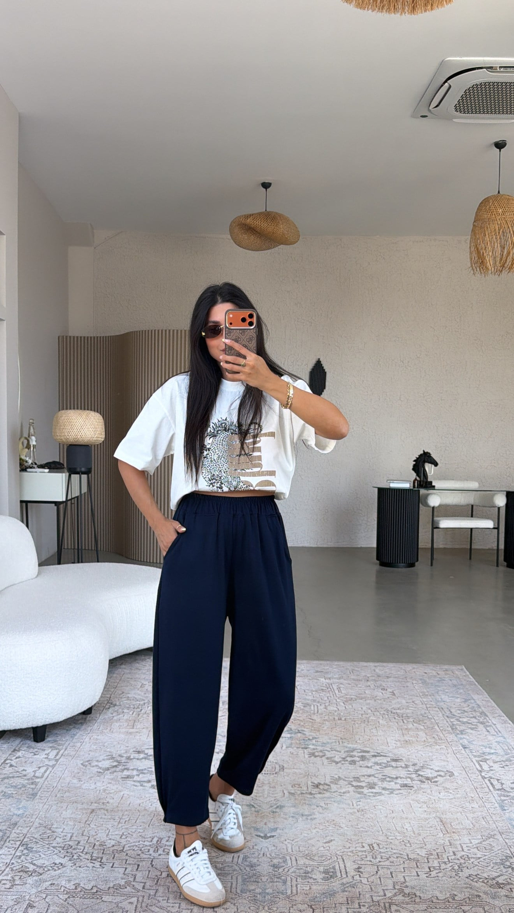 Lacivert Paça Tutturma Baggy Eşofman