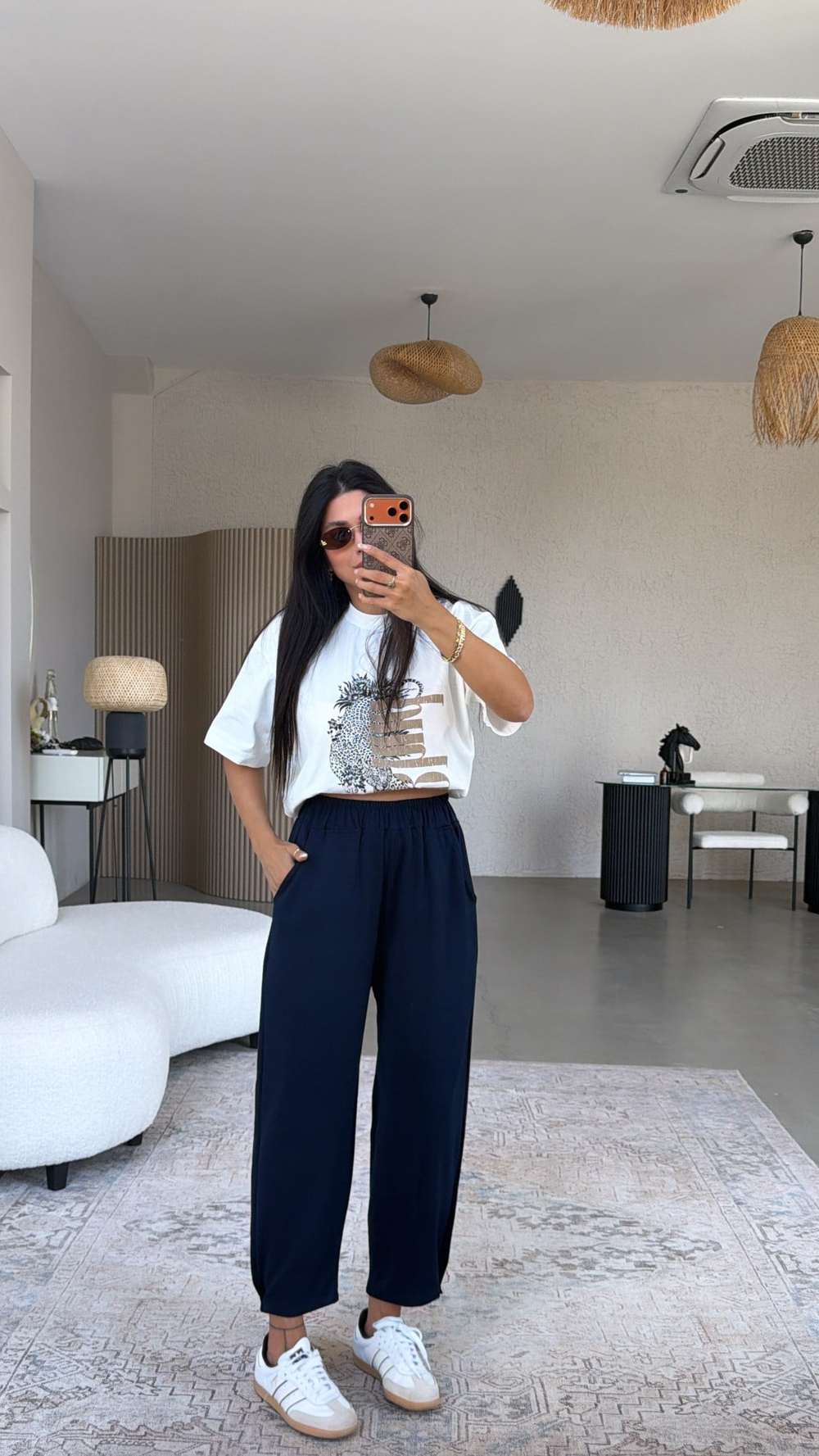 Lacivert Paça Tutturma Baggy Eşofman