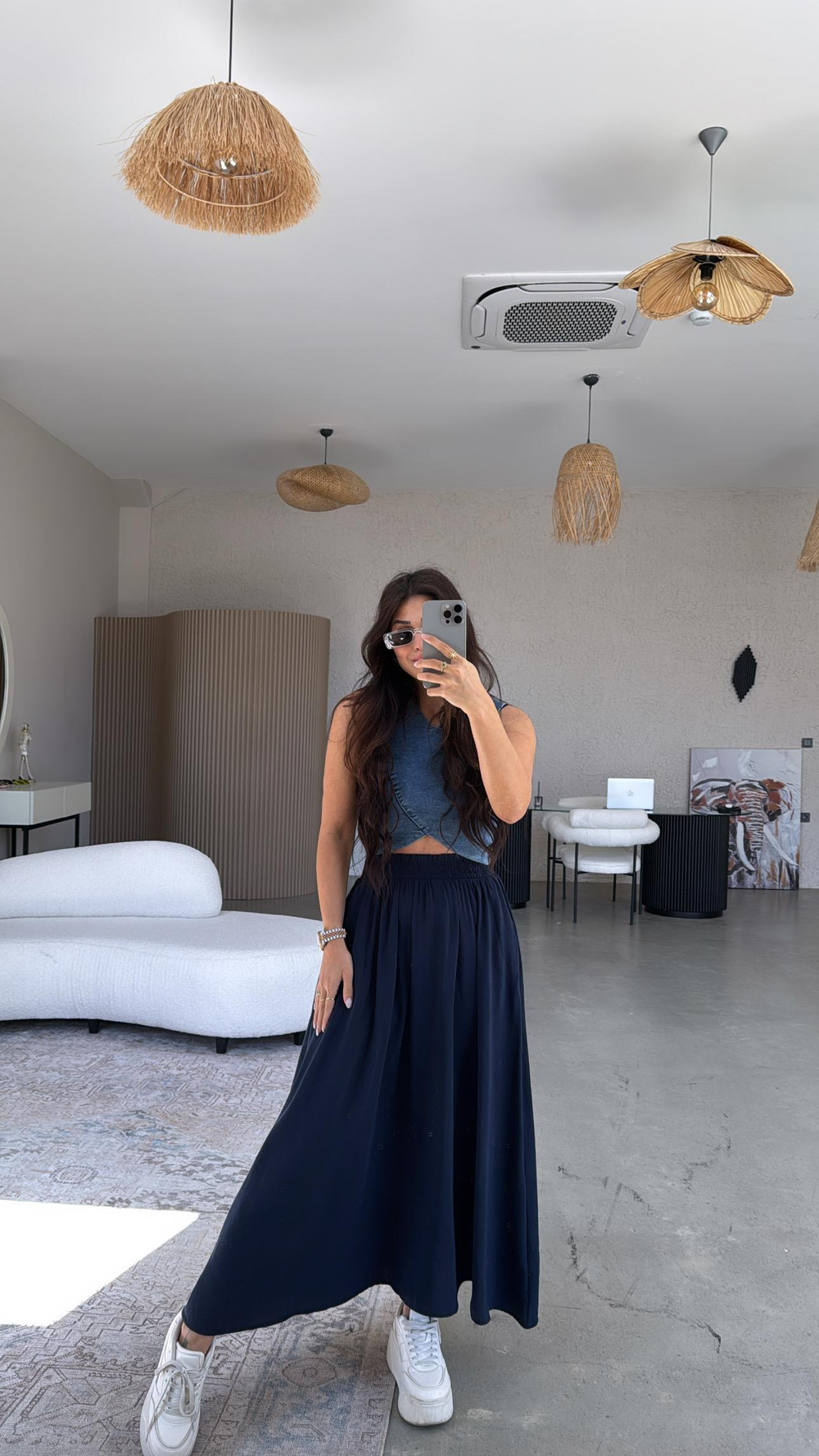 Lacivert Tensel Maxi Etek