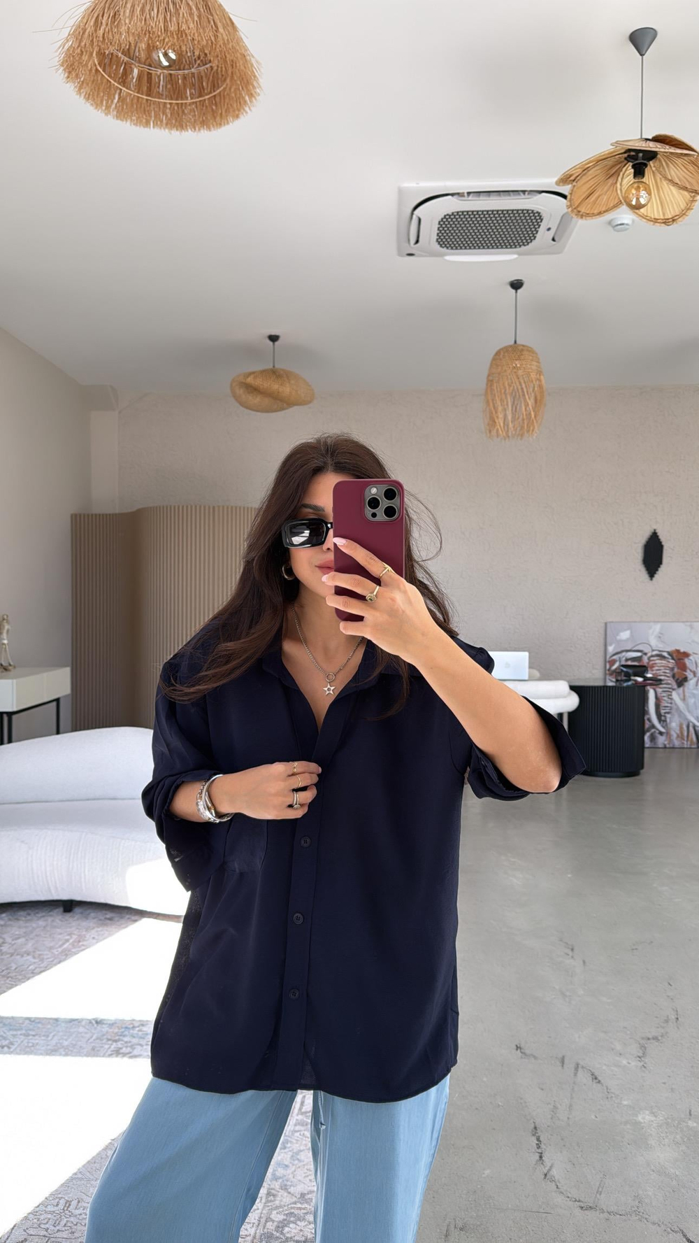 Lacivert Tiril Gömlek