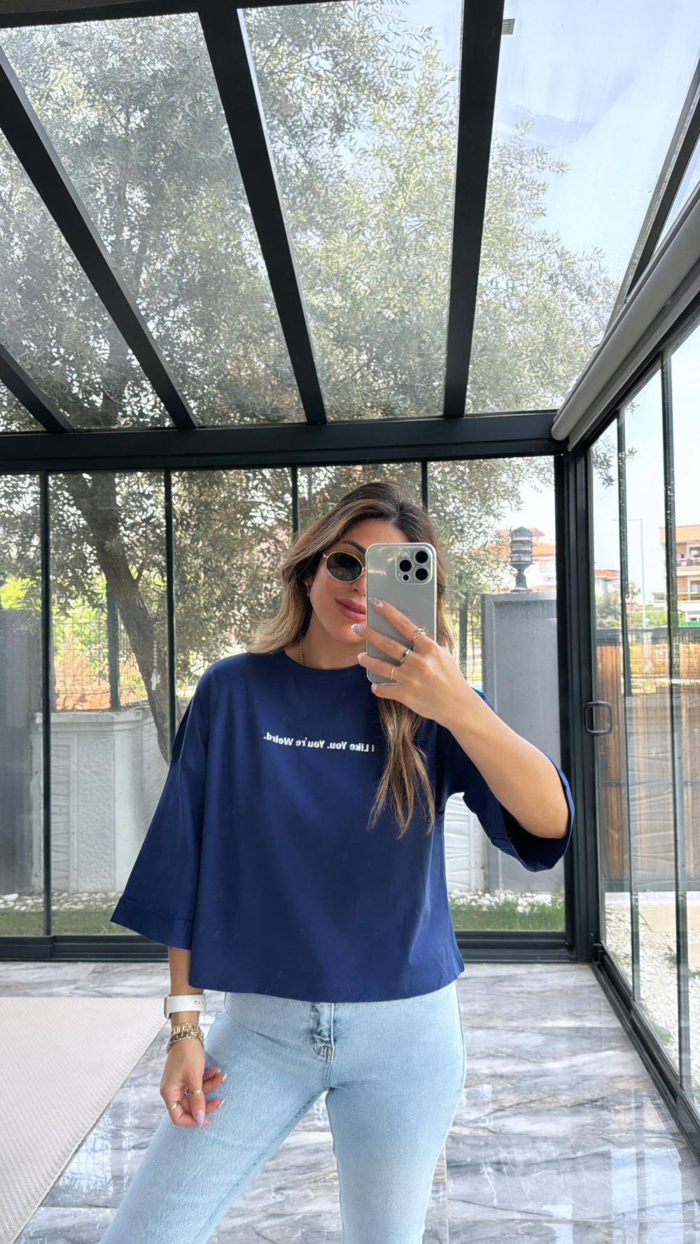Lacivert Truvakar Kol Yazılı Tshirt