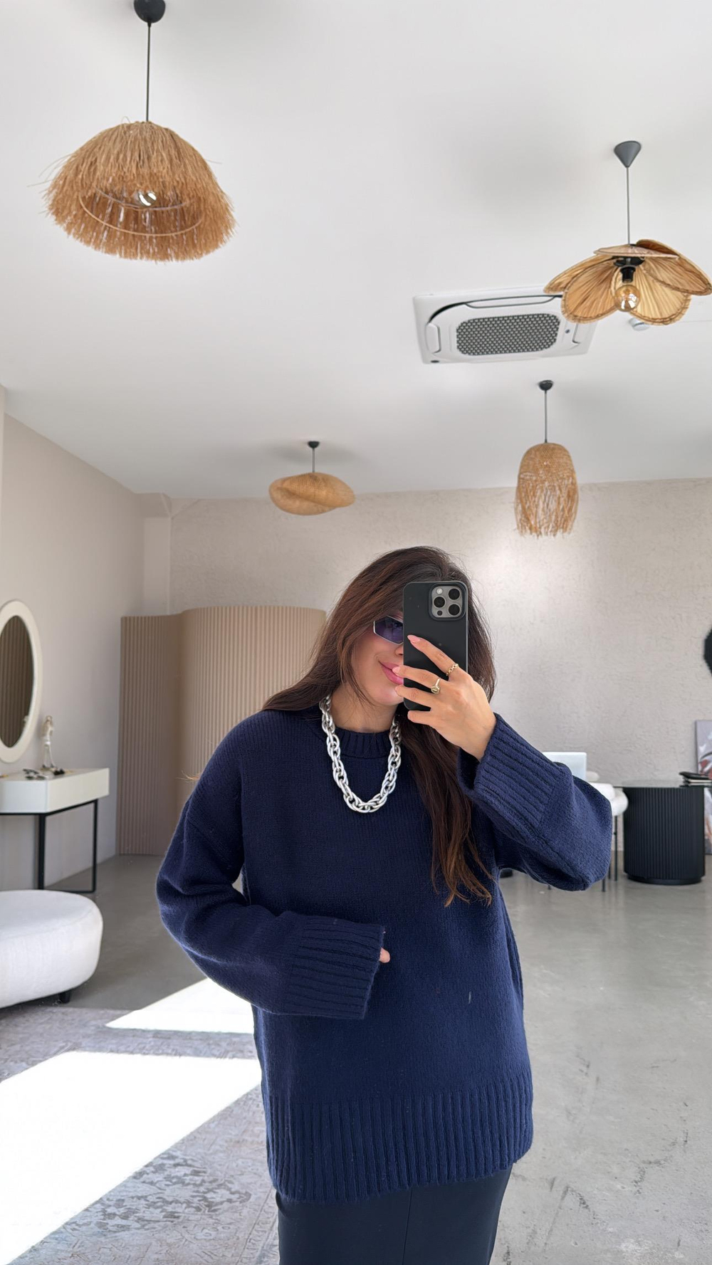 Lacivert Yumoş Bisiklet Yaka Basic Kazak