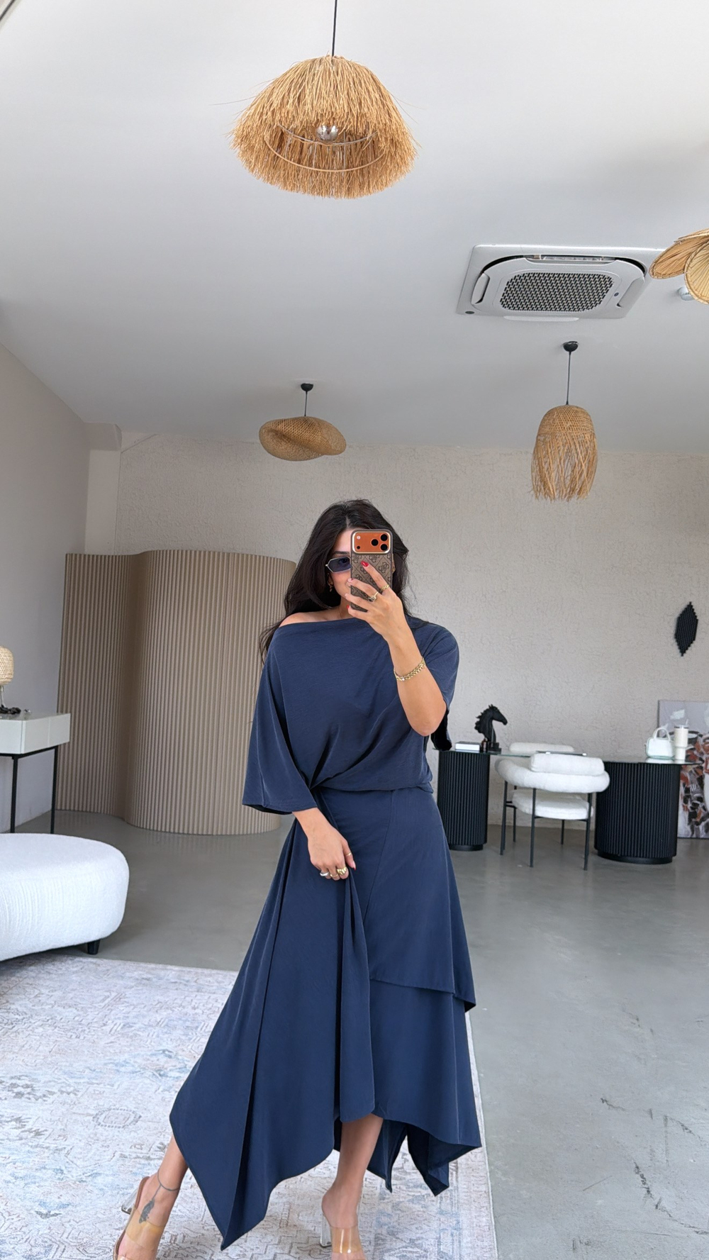 Lacivert ZR Model Pike Modal Premium Etek Bluz Takım