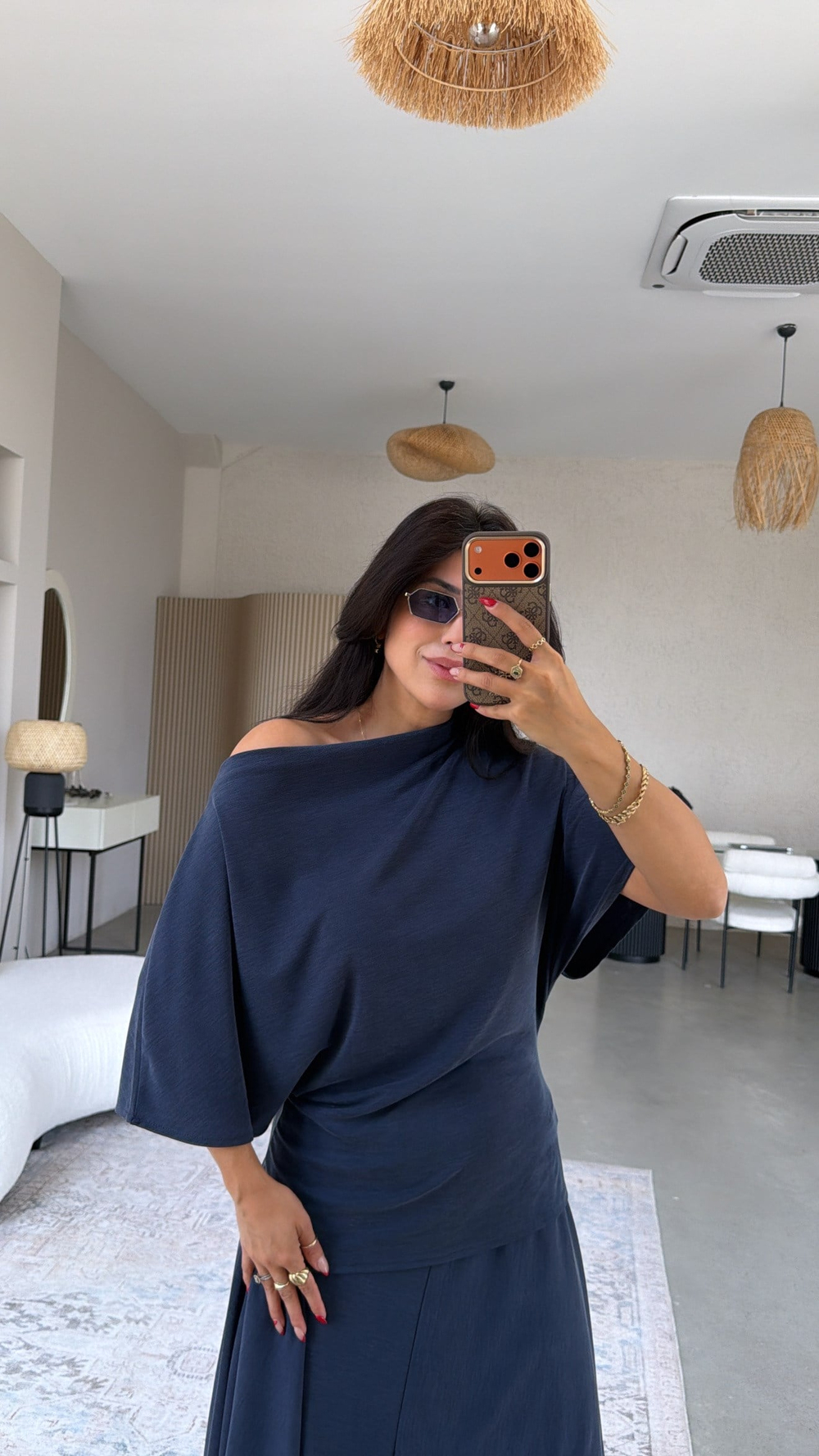 Lacivert ZR Model Pike Modal Premium Etek Bluz Takım