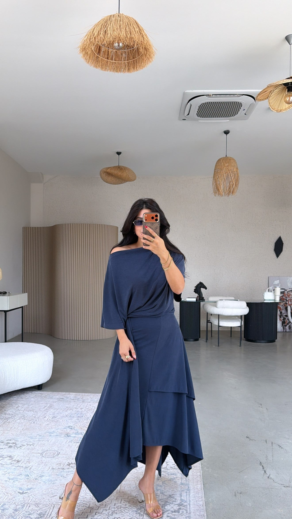 Lacivert ZR Model Pike Modal Premium Etek Bluz Takım