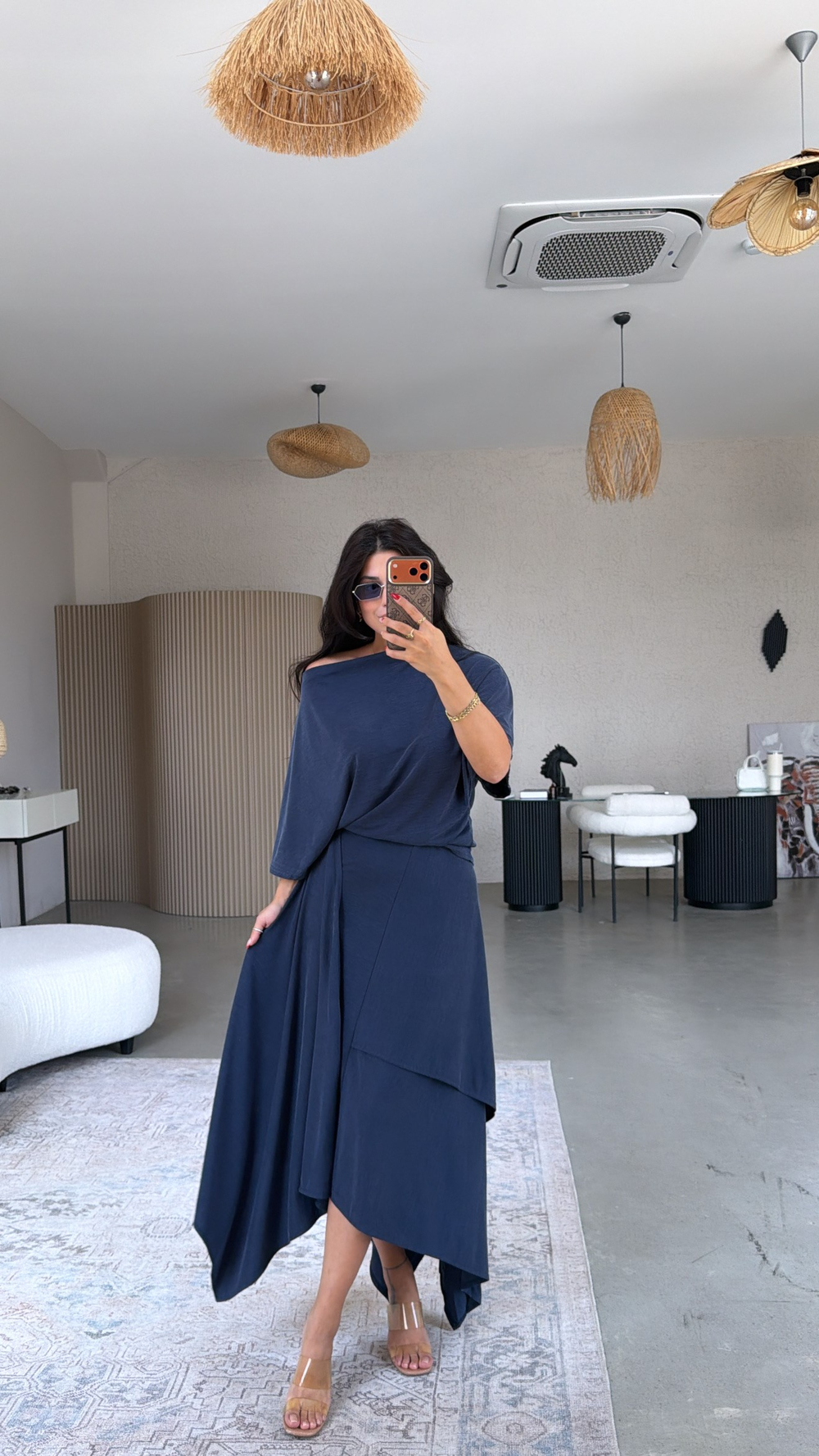 Lacivert ZR Model Pike Modal Premium Etek Bluz Takım