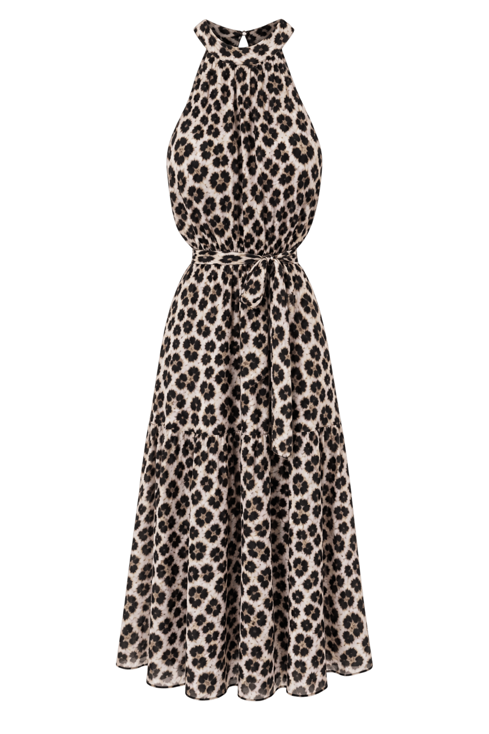 Leopar Halter Yaka Viskon Elbise